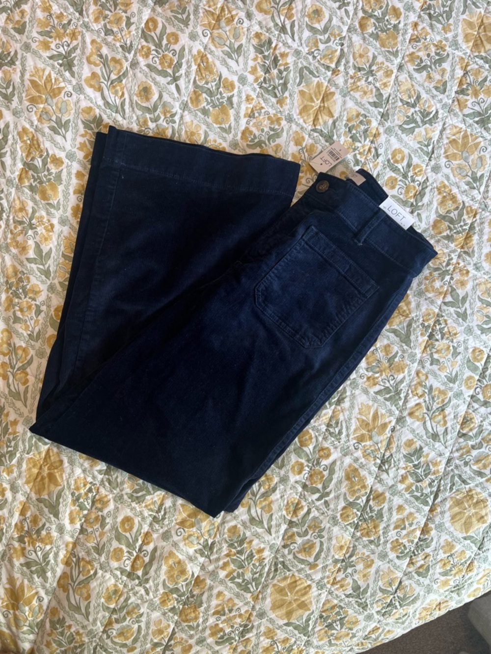 LOFT The Palmer Wide Leg High Rise Corduroy Pants in Navy
